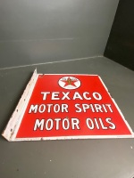 Texaco Motor Spirit Motor Oils double sided wall mount (46x46 cm) Original enamel sign stamped A Simpson & Sons Ltd Adelaide. Property of the Texas Company (Australasia) Ltd - 5