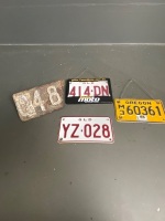 Part of very early Queensland rego plate with cast aluminium Q48. A 1984 Oregon motorcycle plate + 2 Qld motorcycle plates.