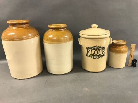 Collection of 4 Vintage Stoneware Jars
