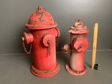 2 replica painted tin fire hydrants