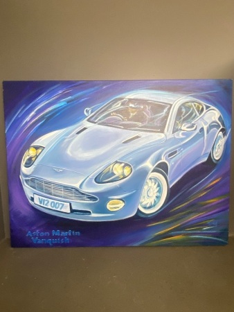 Oil on canvas Aston Martin Vanquish VI2007 (from James Bond) by Tisdall