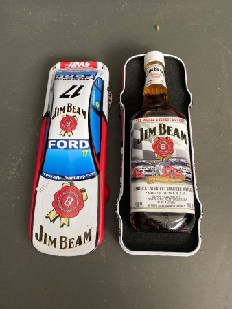 Jim Beam 700ml bottle in collectors tin 2007 Ford driver Johnson