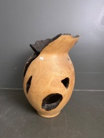 Large wooden vase with burned/hollowed look - 2