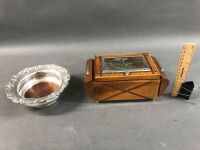 Vintage Fold Out Musical Timber Marquetry Smoking Box + EPNS Strachan Bottle Stand