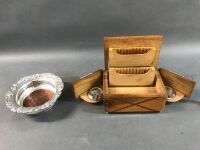 Vintage Fold Out Musical Timber Marquetry Smoking Box + EPNS Strachan Bottle Stand - 2