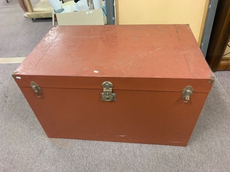 Large painted metal storage trunk