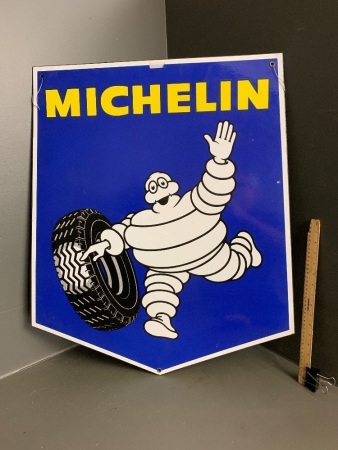 Original enamelled steel Michelin Man double-sided sign