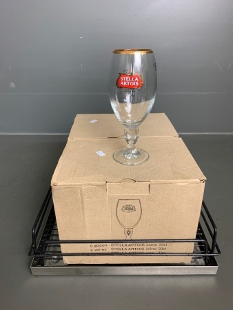 1 x bar tray new Stella Artois schooner ICON berr chalice, gilt rim (12 items)