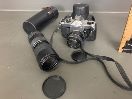 PENTAX Asahi SLR Camera SP100 and SUN telescopic lens