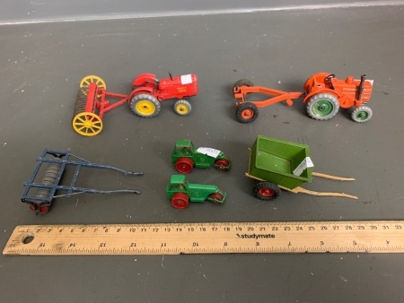 Set of DINKY, Lesney and Britains ltd Tractors and accessories