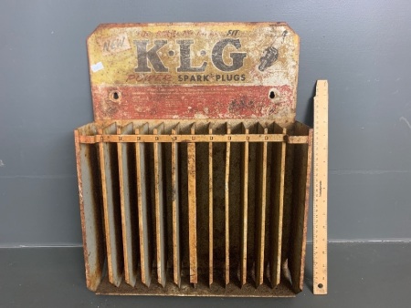 Vintage tin K-L-G Spark Plug Rack