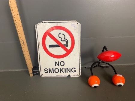 Metal No Smoking sign + google eyes hat holder - sign app. 225 x 300mm