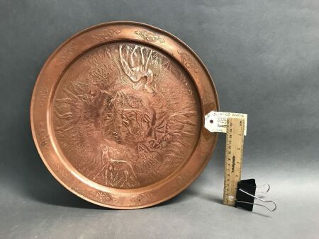 Vintage Syrian Copper Tray with Animal Motifs