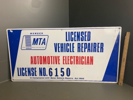 MTA Motor traders Association of NSW Licensed vehicle repairer aluminium sign (900x450)