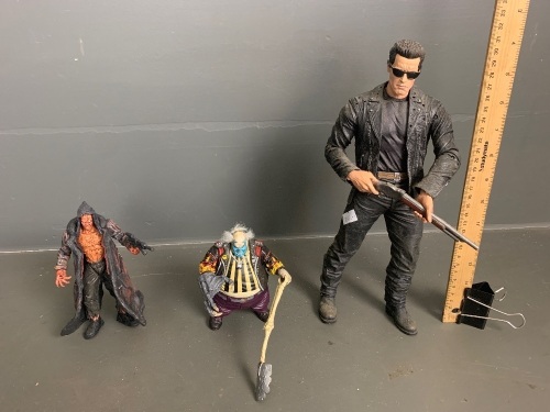 The TERMINATOR figurine and 2 x Macfarlane toy figures