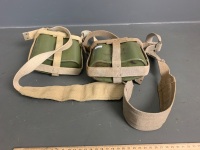 2 x Old army water canteens green with shoulder straps - 3