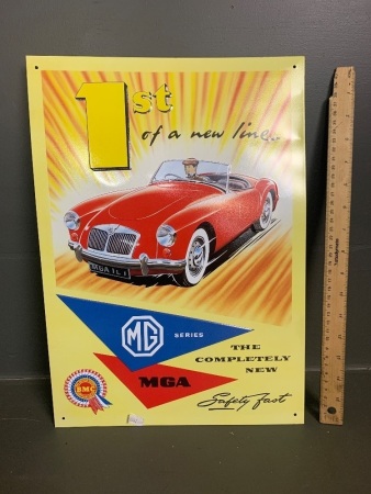 BMC The British Motor Corporation Ltd MG series advertising poster 1st of a new line. Metal Made in Great Britain (300x430)