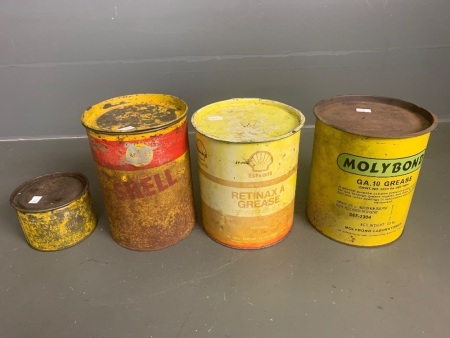 SHELL Retinax A Grease tin , MOLYBOND Grease tin net 2.5kg, Small SHELL tin and net 5.5 SHELL tin.