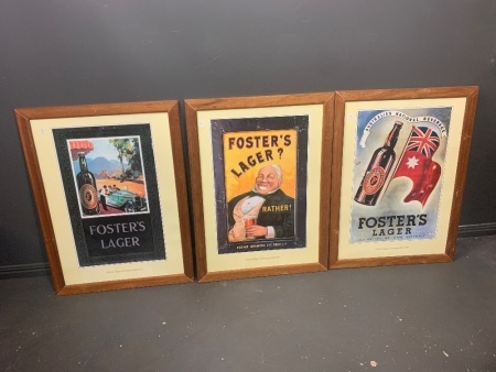 3 Fosters Lager framed advertising posters