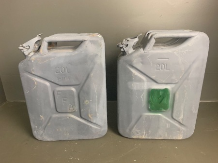 2 painted grey 20L jerry cans