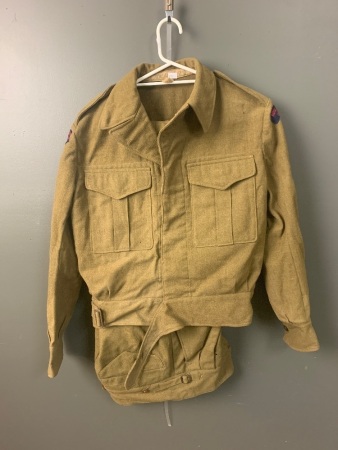 Vietnam War era Australian Army wool uniform battledress service jacket & pants. Marked D^D 1958 and Ellison Bros 1952