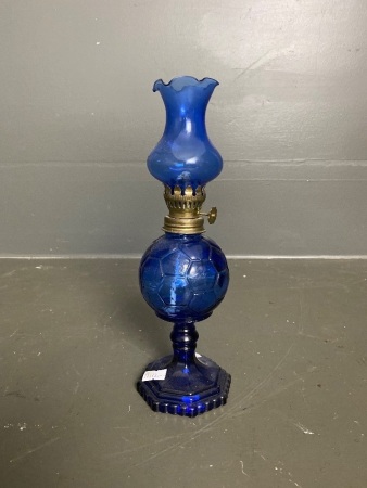 Very cute small blue football shaped kerosene lamp (265)