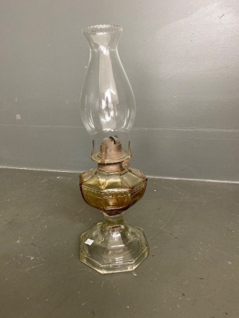 Antique brown & clear glass kerosene lamp