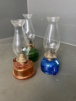 Set 3 beautiful kerosene lamps with handles 1x blue, 1x orange, 1x green (H280) - 2