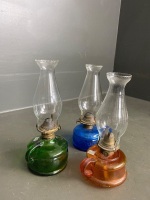 Set 3 beautiful kerosene lamps with handles 1x blue, 1x orange, 1x green (H280) - 3