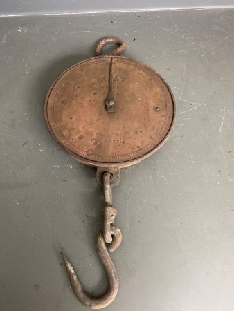 Antique brass AJAX Arncliff NSW hanging scales (pounds)