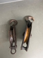 2 x old steel rope pulleys - 2