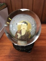 Glass Globe on Stand with Buddha Painted on Inside