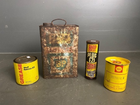 Auto lot inc. 2 Shell Retina Grease Tins (1 full) + Power Plus Plug Ezy Power Outfit + 5L BP Energol tin