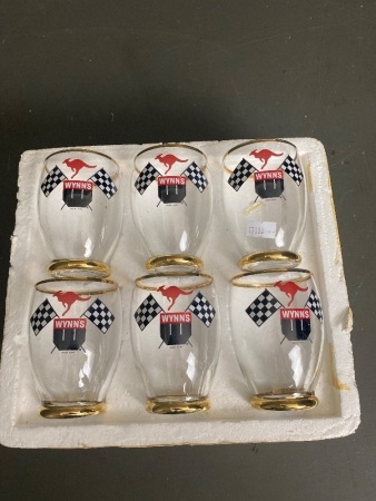 Set of 6 WYNN'S Motorsports glasses 1960's /1970's