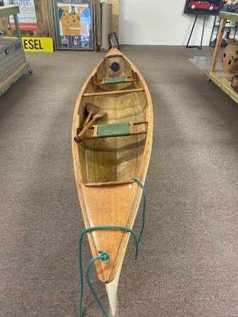 Absolutely beautiful one or two-person canoe. 4mt long, silky oak & marine ply stitch and epoxy glue construction. Enamel marine paint, stainless steel & brass fittings. Ideal for hinterland creeks and rivers. One person can carry.