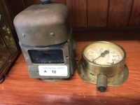 Vintage Heavy Brass Compass & Pressure Gauge