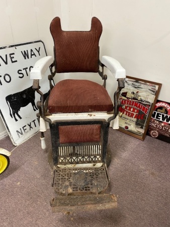 Antique enamel steel barbers chair