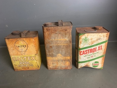 3 1gal oil tins - Caltex, Shell & Castrol