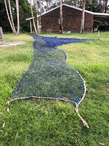 Professional Trawler Net - 20m x 1.3/6m deep plus triangular scoop cone 7m deep and 1.5/8m wide - 50mm mesh and 3mm blue plastic netting rope