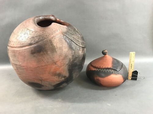 Large Hand Made Round Pot + Lidded Pot