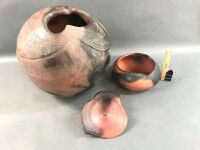 Large Hand Made Round Pot + Lidded Pot - 2