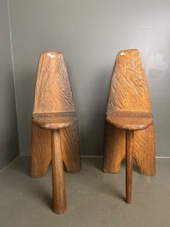 Pair wooden tree trunk chairs