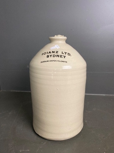 Vintage Icianz Ltd Sydney Sodium Hypochlorite ceramic chemical jug