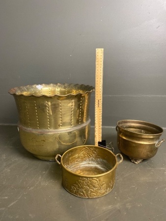 3 brass planters