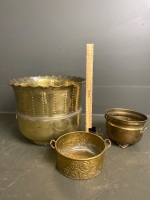 3 brass planters