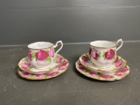 Royal Albert Old English Rose trios x 2