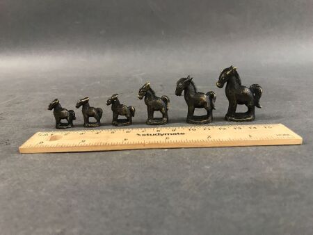 Set of 6 Small Antique Burmese Bronze Donkey Figures