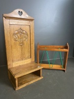 Antique wall hanging telephone stand with wooden magazine rack - 2