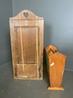 Antique wall hanging telephone stand with wooden magazine rack - 3