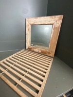 Distressed outdoor mirror with shower foot stand